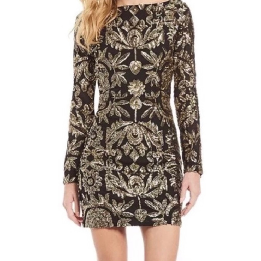 Nicole Miller Collection Sequined Dress, Black/Gold, 6